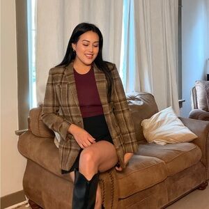 Lauren Ralph Lauren Beige and Brown Checkered Blazer